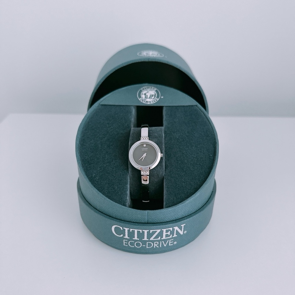 NWT Citizen Eco-Drive Stiletto Black Dial Bangle Watch (EW9920-50E)